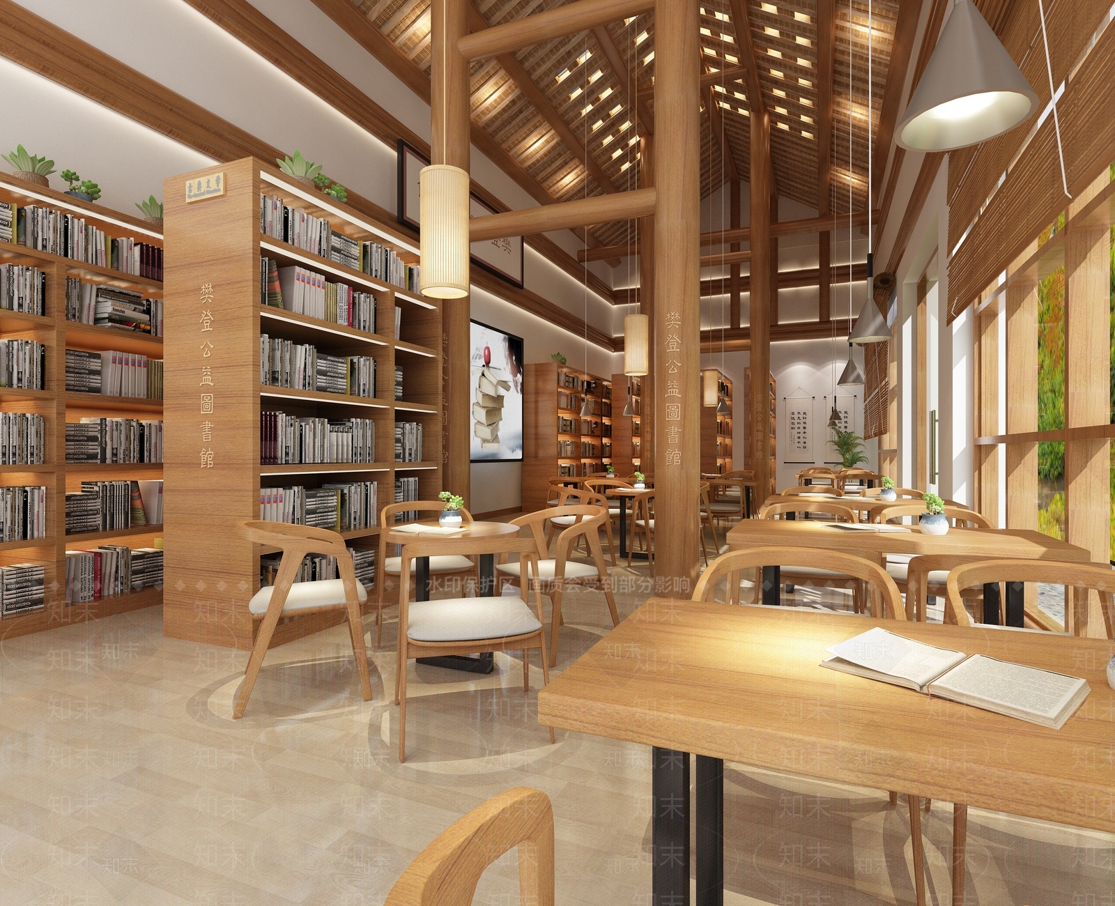 新中式图书馆3D模型下载【ID:873430254】