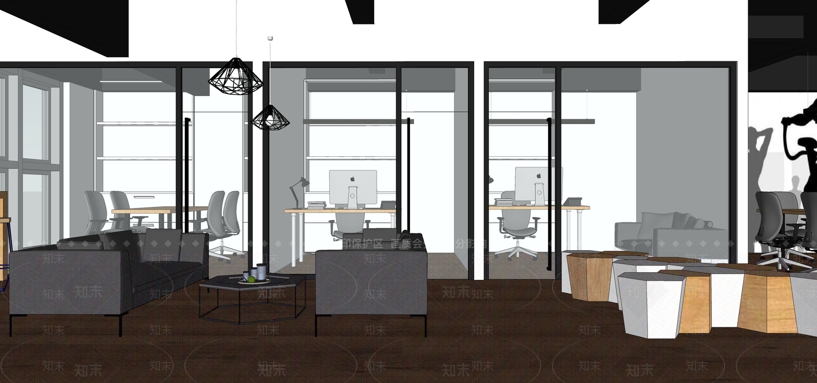 工业风格展厅SU模型下载【ID:173434040】