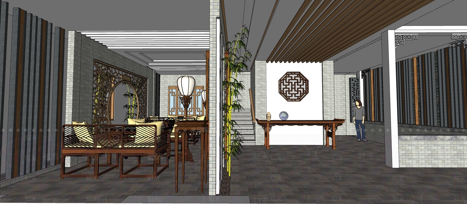 中式风格茶室SU模型下载【ID:973437314】