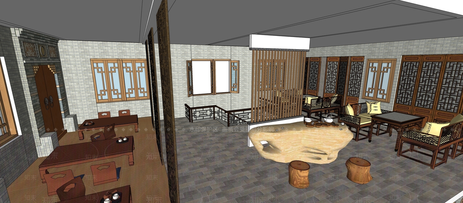 中式风格茶室SU模型下载【ID:973437314】