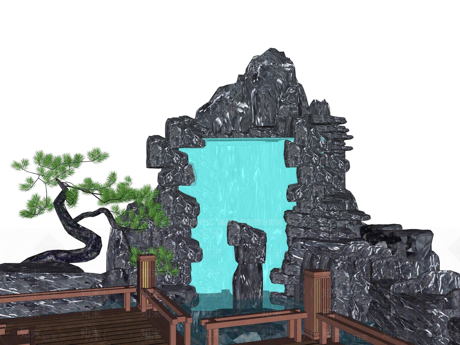 新中式风格假山水景SU模型下载【ID:773458450】