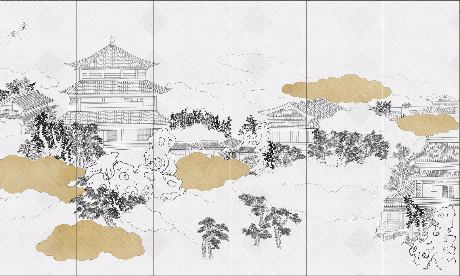 丝印山水壁画贴图下载【ID:373460926】