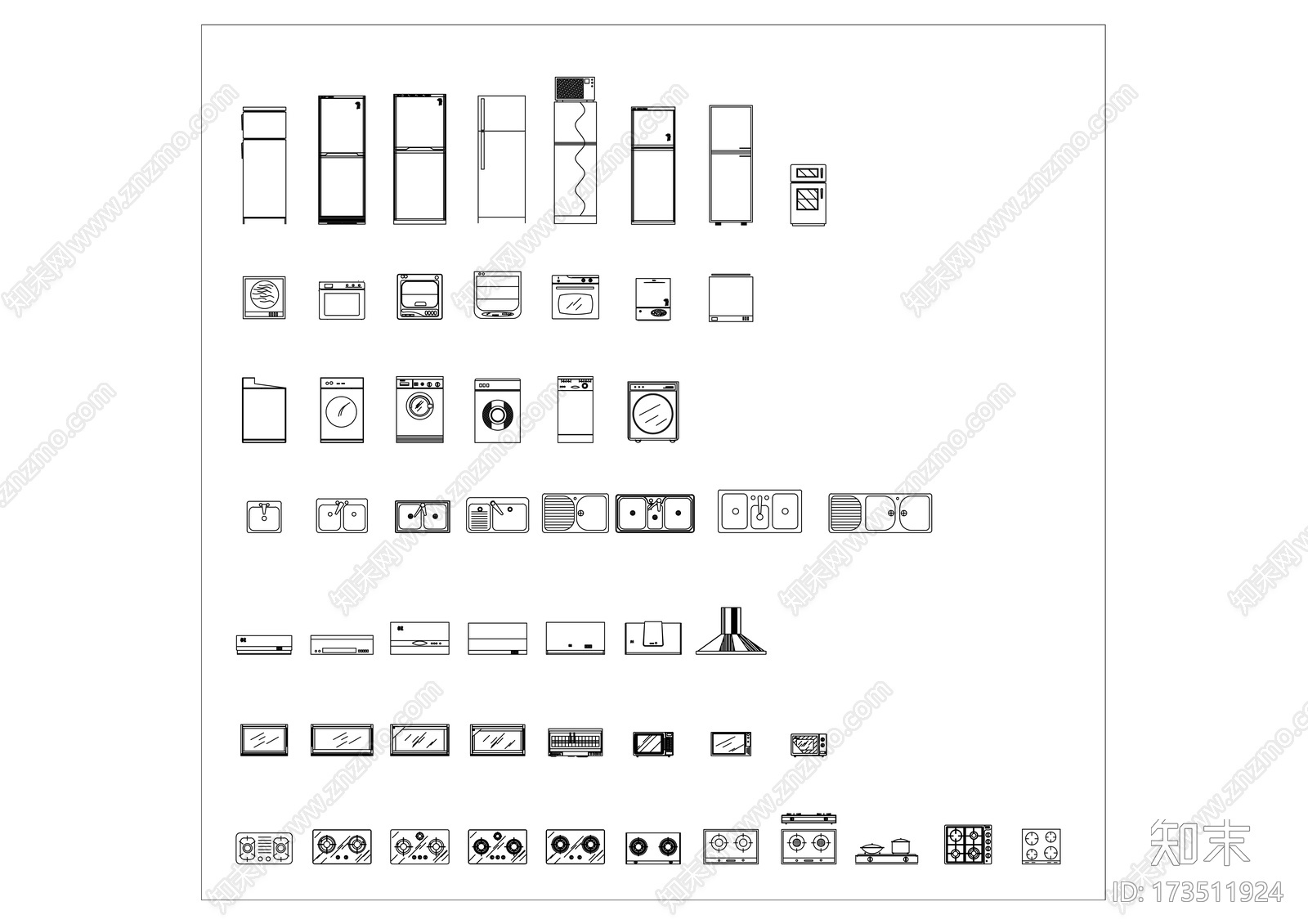 厨房电器图块cad施工图下载【ID:173511924】