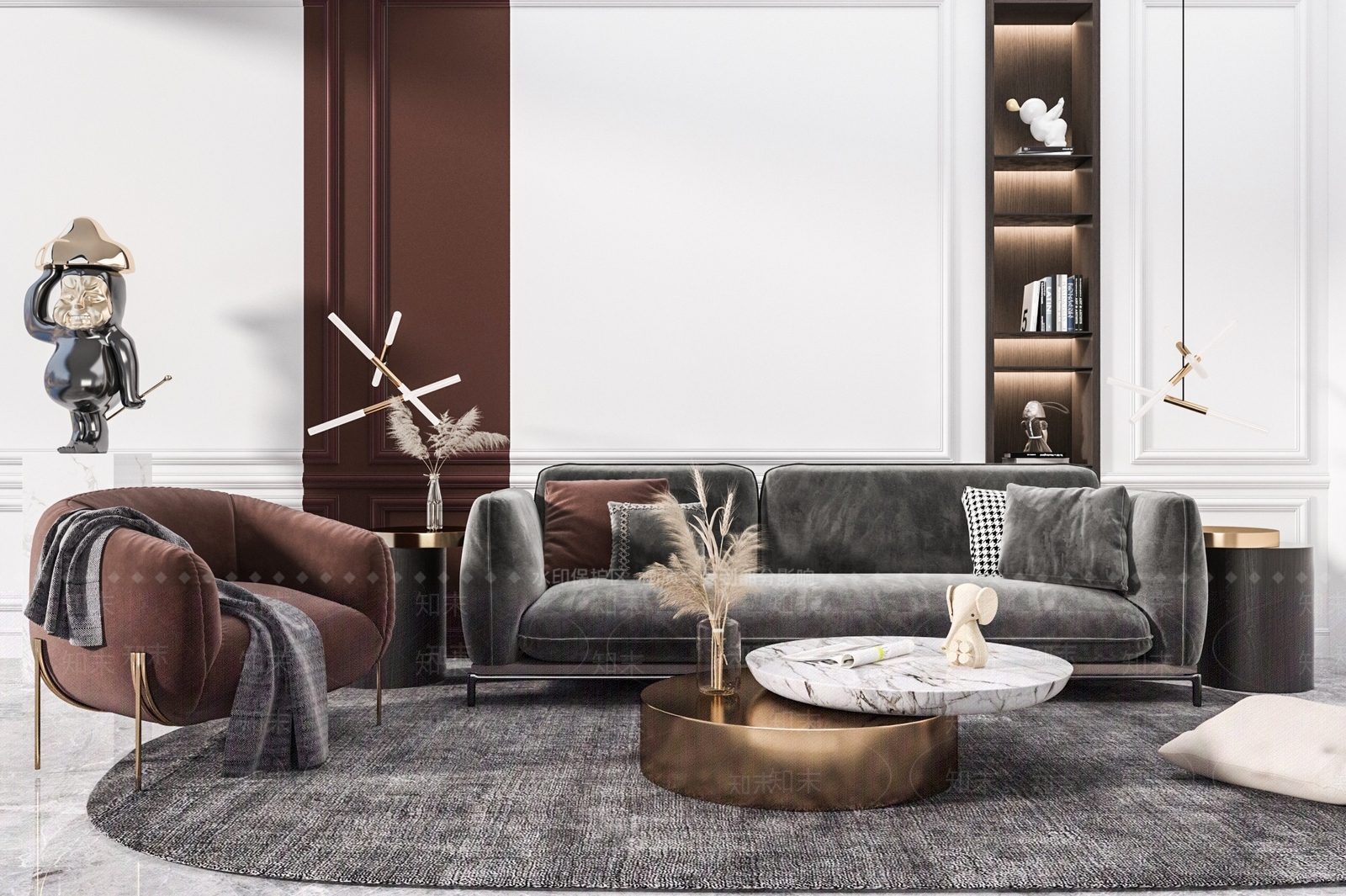 现代轻奢软包沙发茶几组合3D模型下载【ID:373526450】