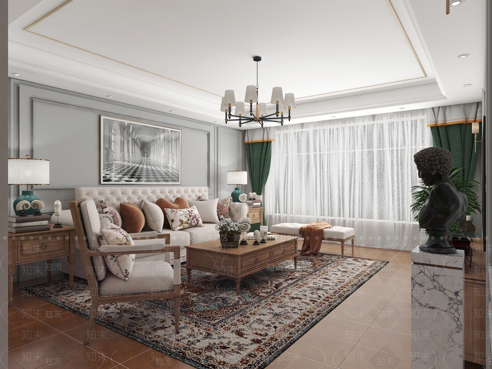 美式风格客厅3D模型下载【ID:773533761】