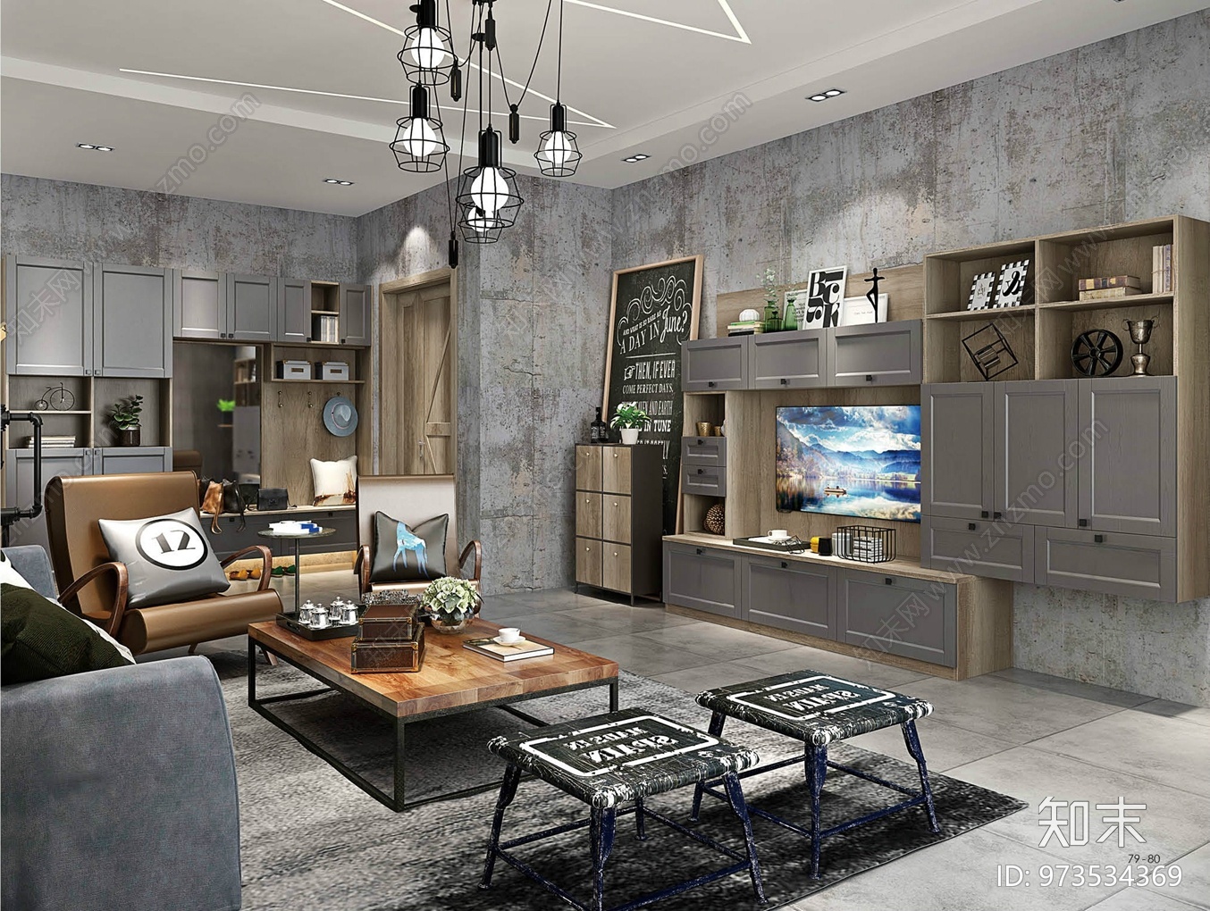 工业风全屋定制施工图下载【ID:973534369】