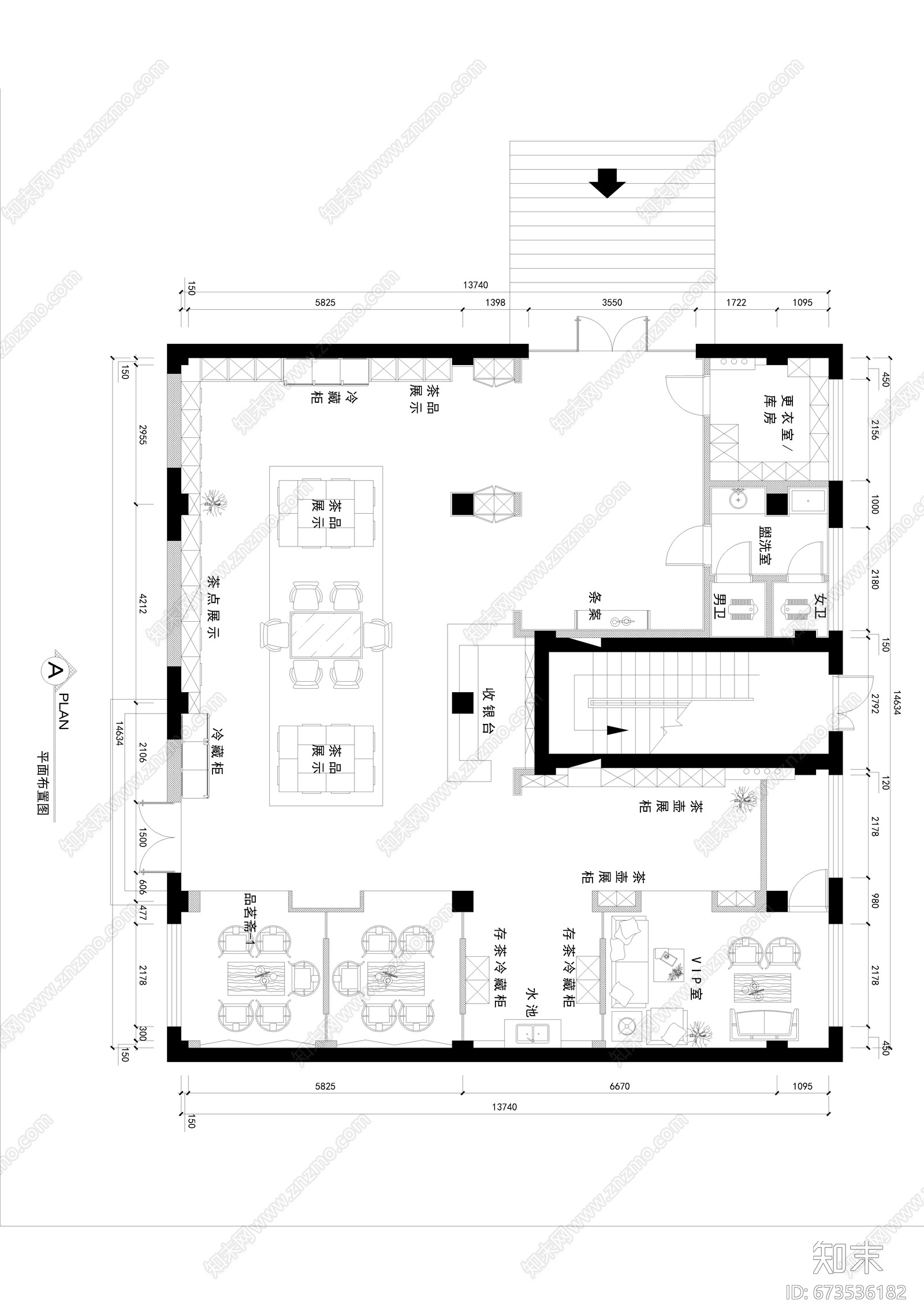 盛皇茗茶茶楼cad施工图下载【ID:673536182】