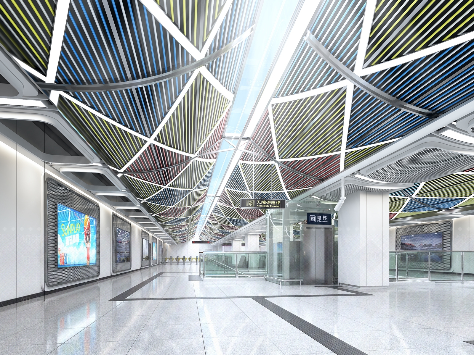 现代地铁火车站厅站台3D模型下载【ID:973561444】