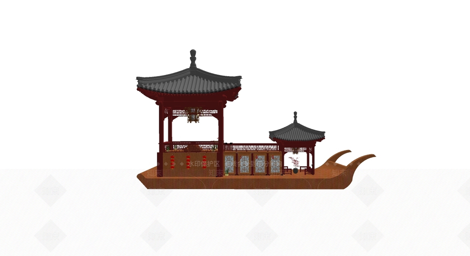 中式风格游船SU模型下载【ID:873577465】