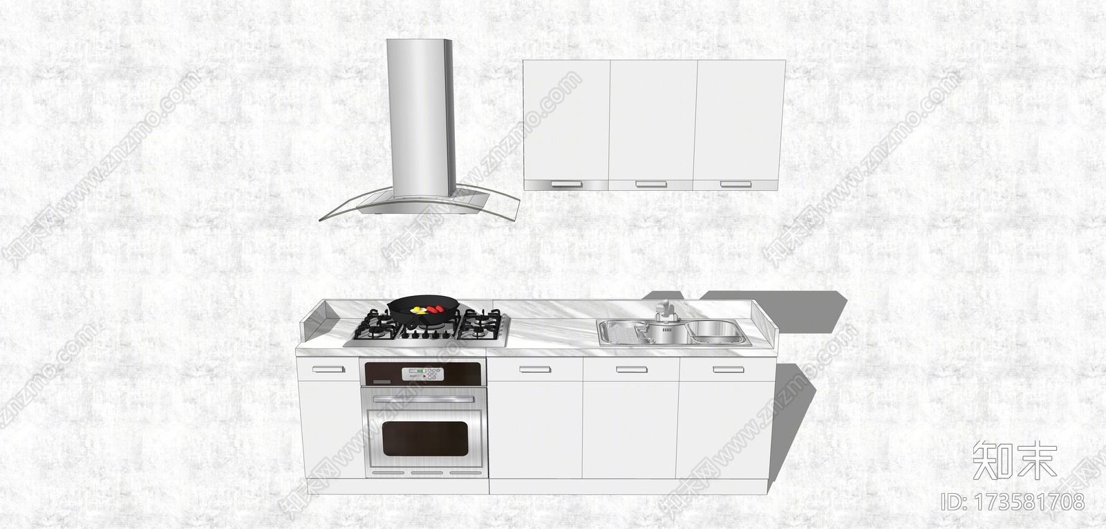 现代风格厨房台面SU模型下载【ID:173581708】