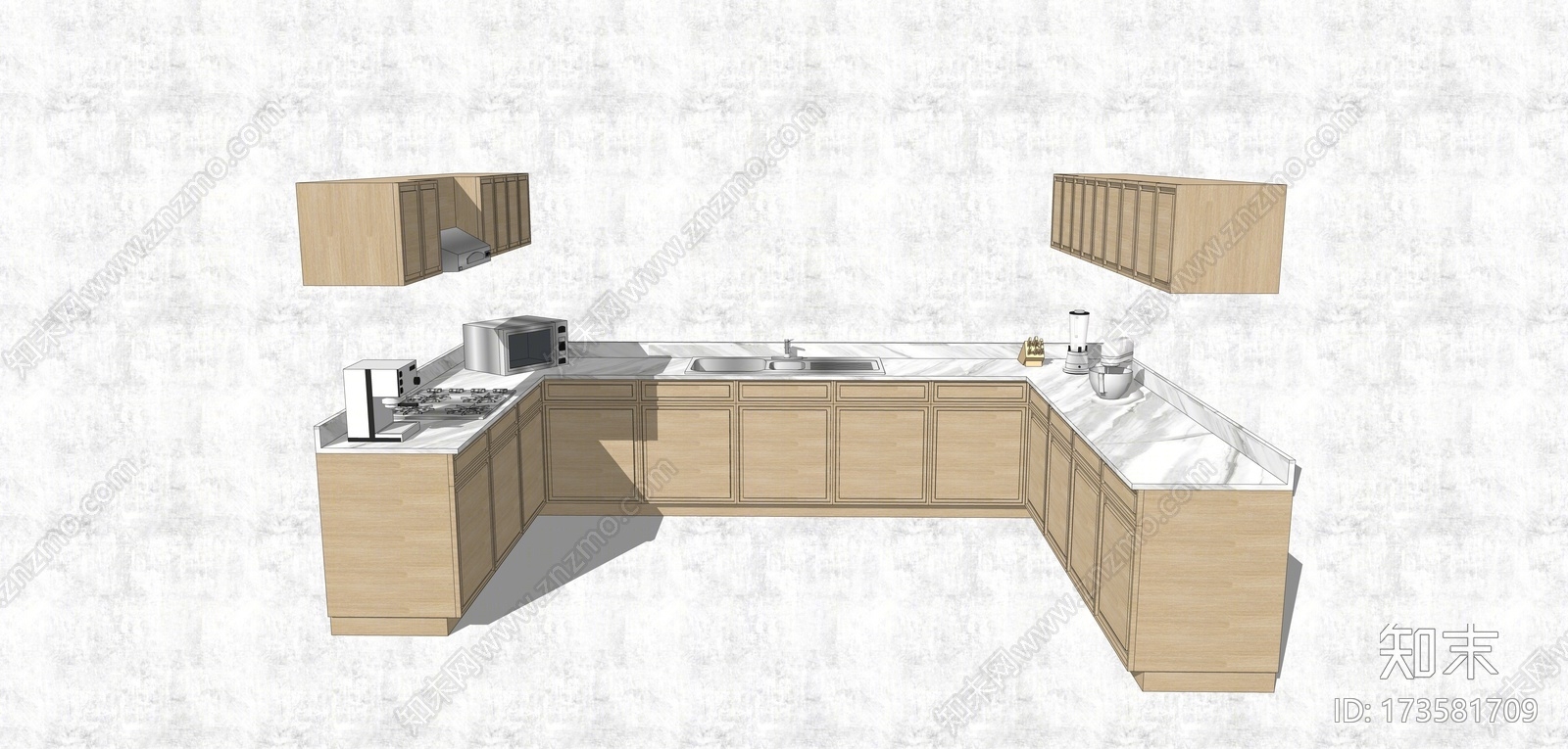 新中式风格厨房台面SU模型下载【ID:173581709】