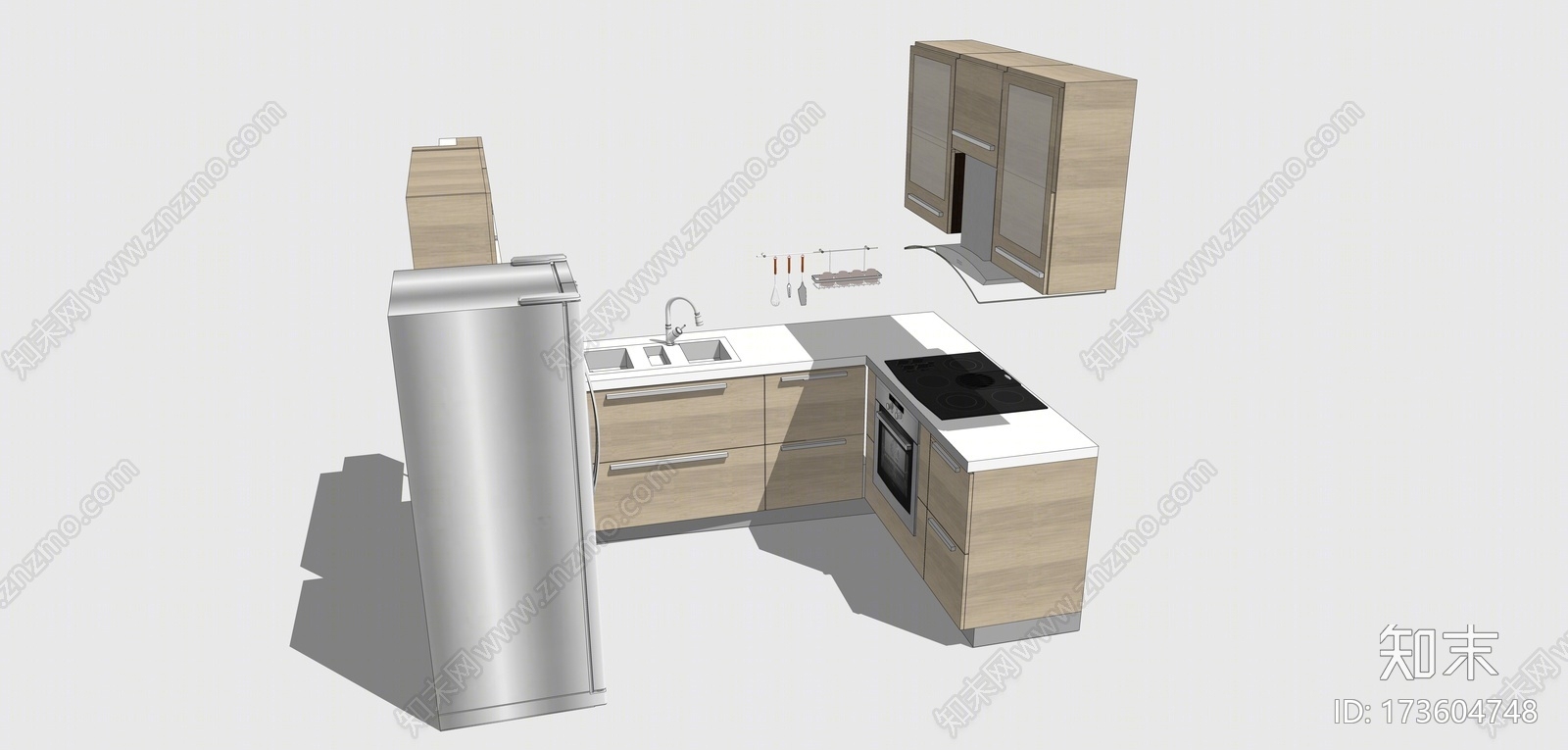 现代风格厨房台面SU模型下载【ID:173604748】
