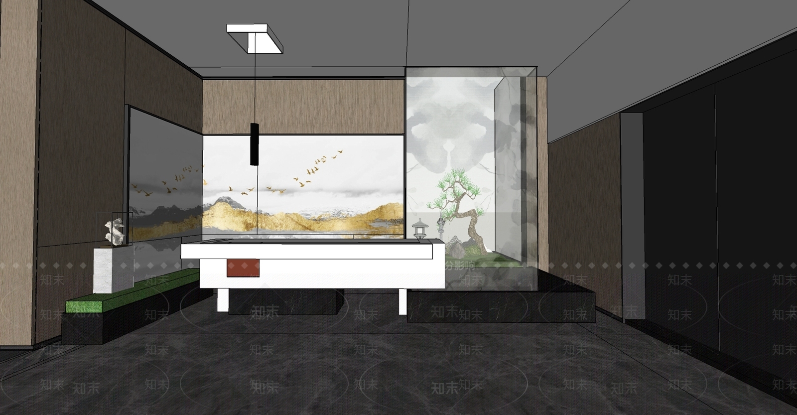 新中式风格茶室SU模型下载【ID:973606326】
