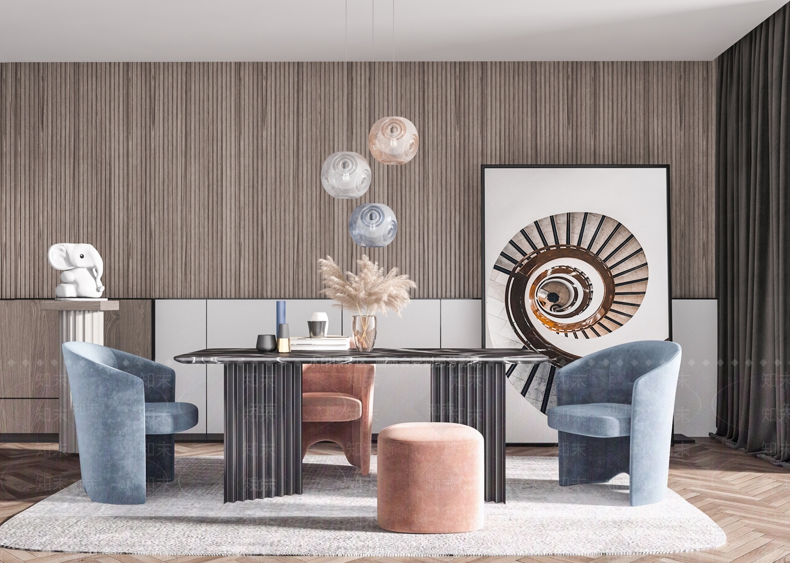 现代轻奢软包餐椅3D模型下载【ID:373629422】