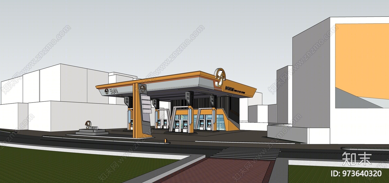 现代风格加油站SU模型下载【ID:973640320】