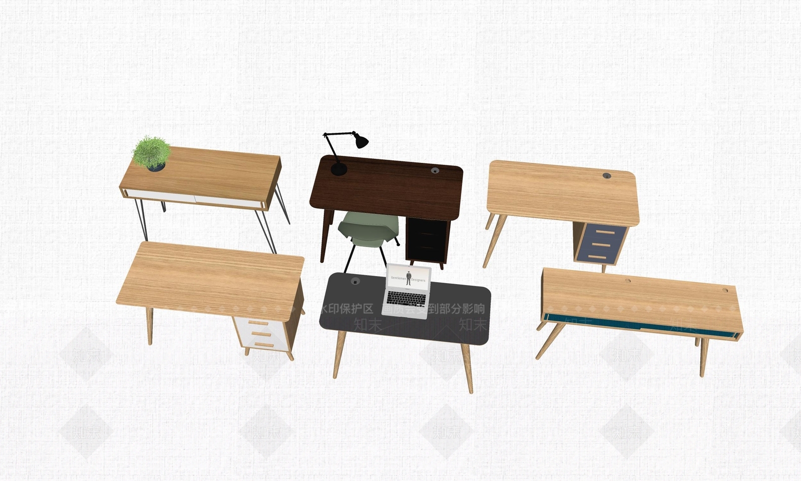 现代风格书桌SU模型下载【ID:673660749】