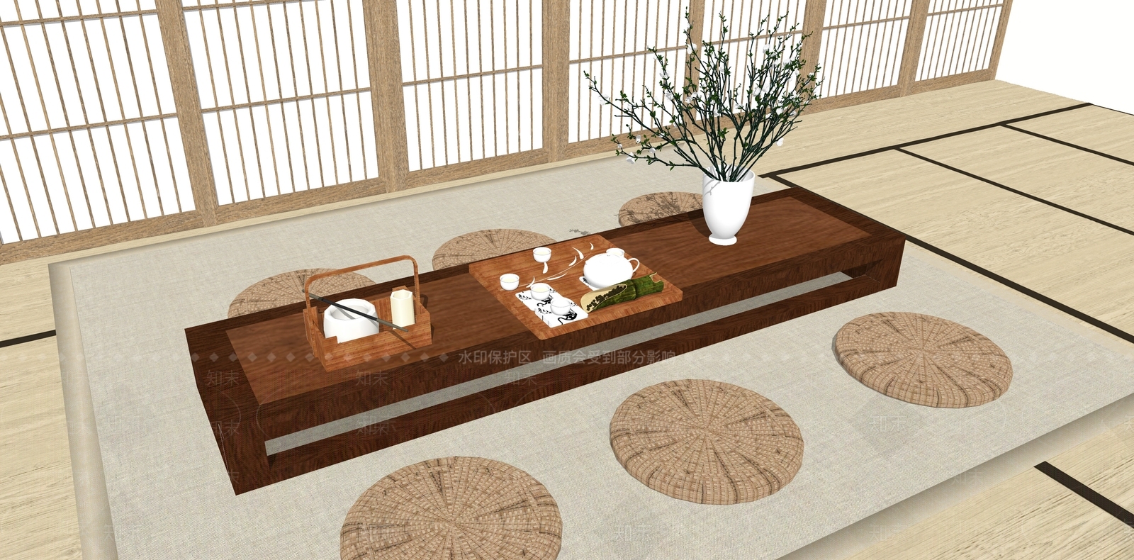 日式风格茶室SU模型下载【ID:973668394】