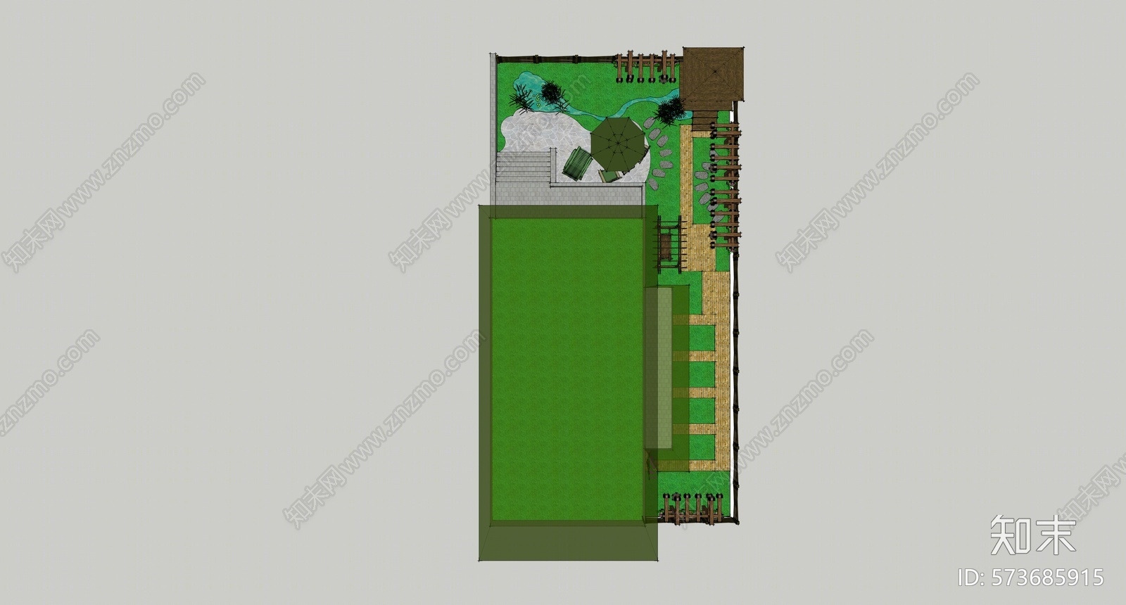 新中式风格庭院景观SU模型下载【ID:573685915】