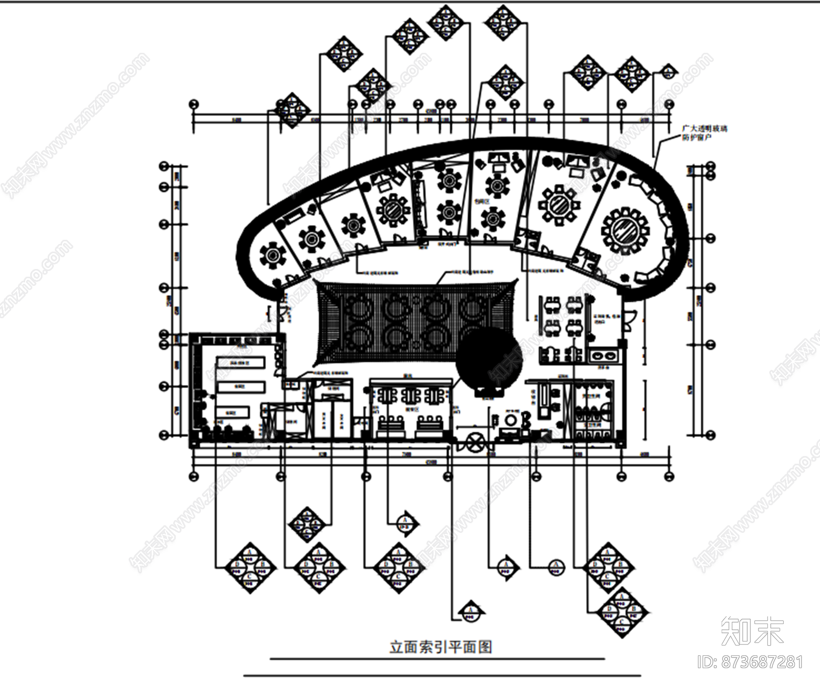 新中式餐厅效果图cad施工图下载【ID:873687281】