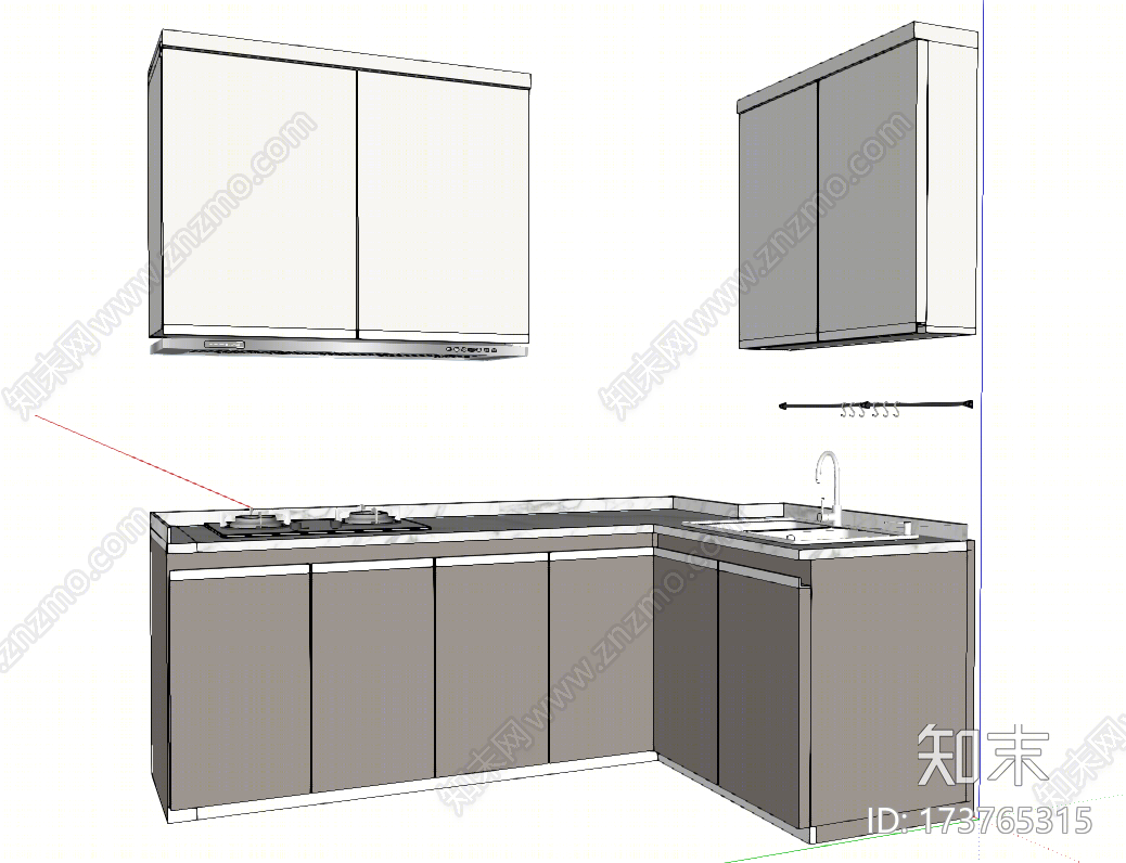 现代风格厨房台面SU模型下载【ID:173765315】