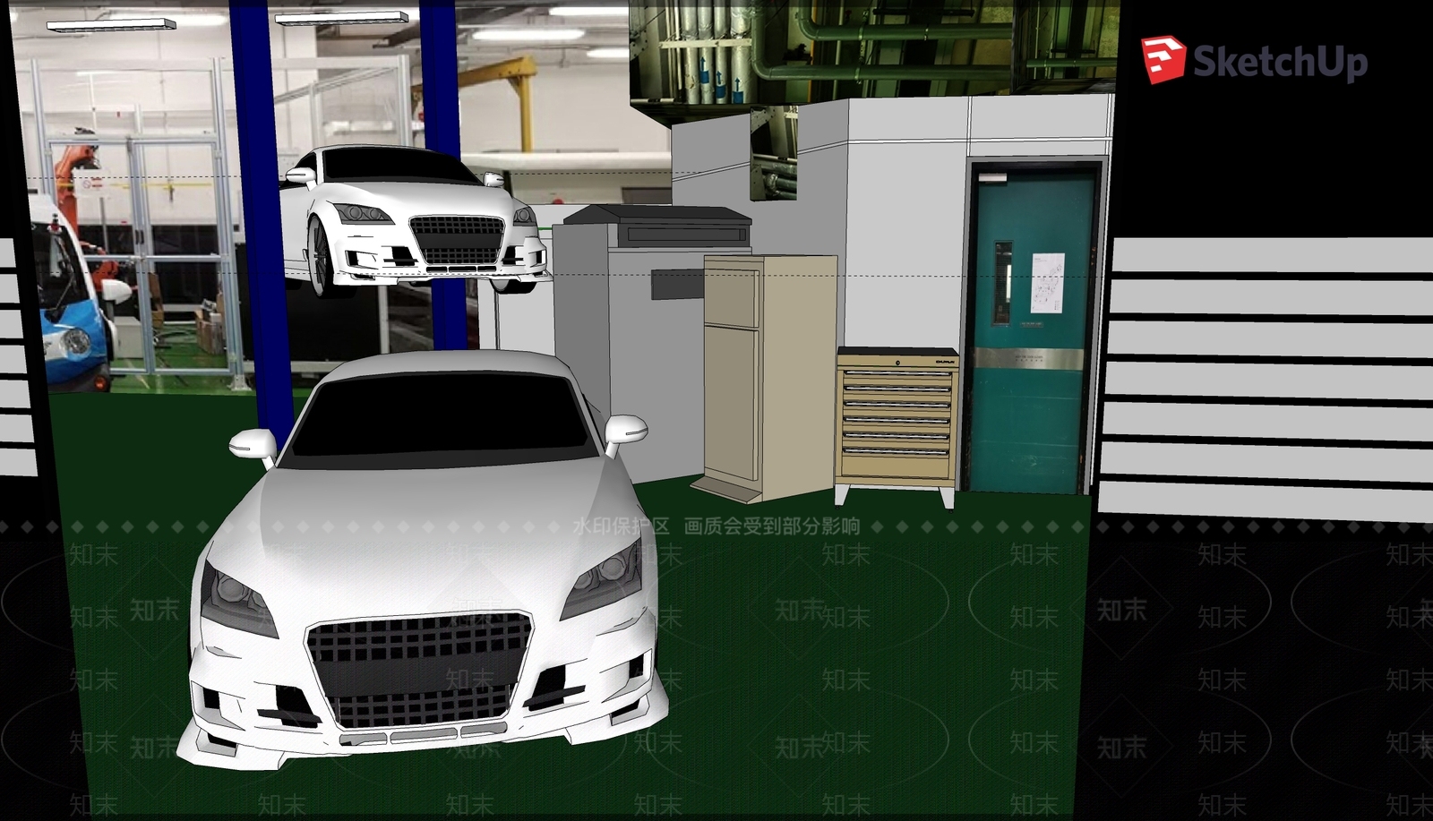 现代风格汽车4S店SU模型下载【ID:873774573】