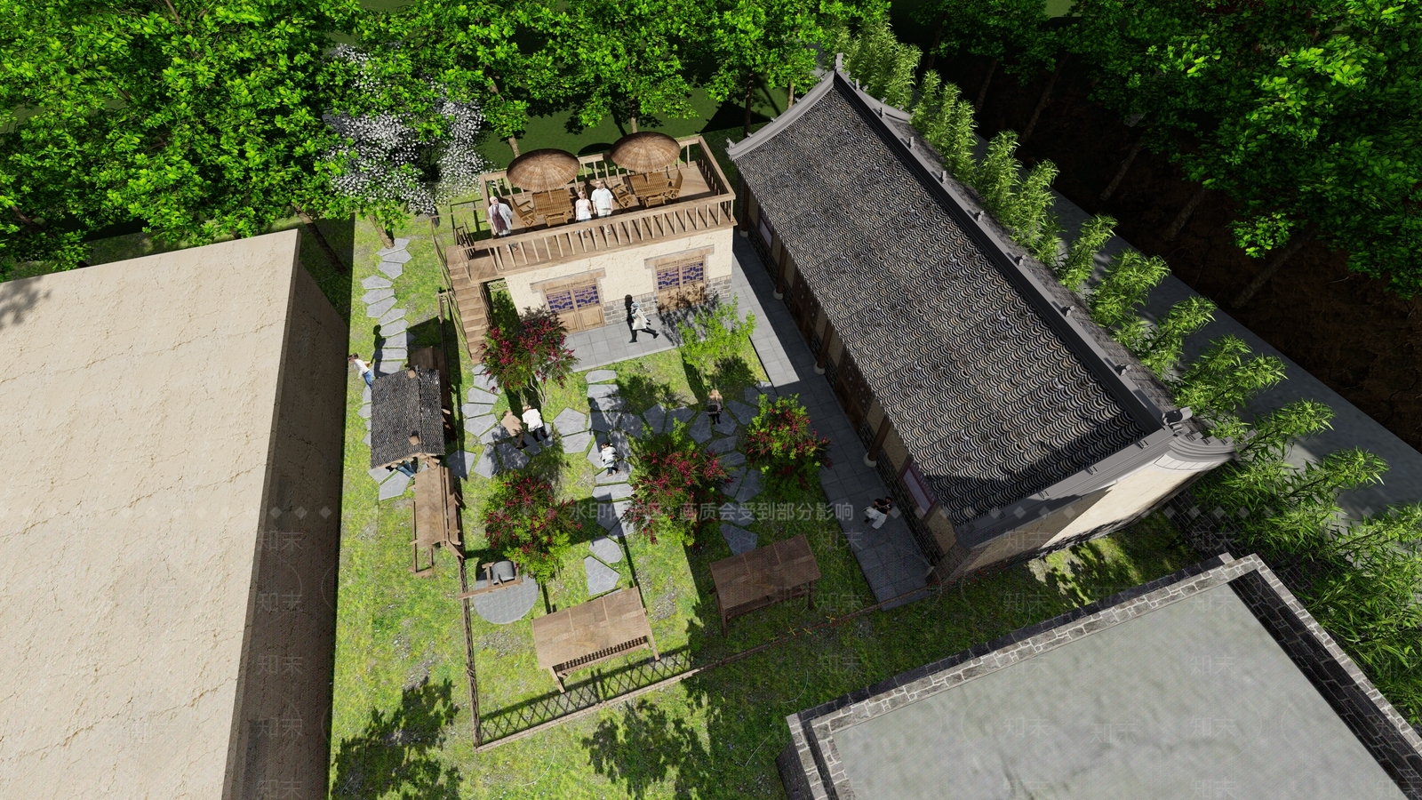 新中式风格乡村民房外观SU模型下载【ID:173790038】