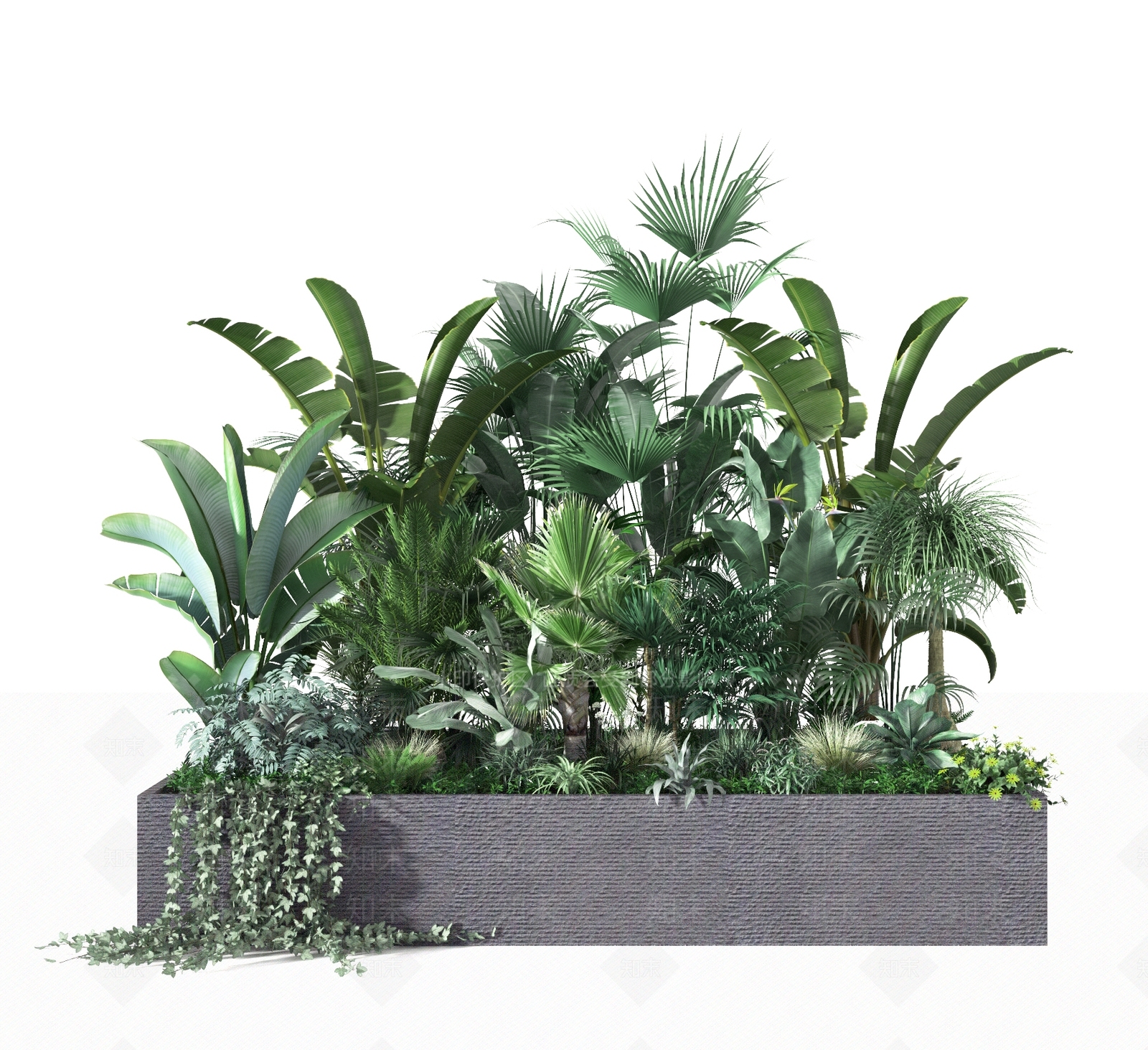现代植物堆3D模型下载【ID:373816869】