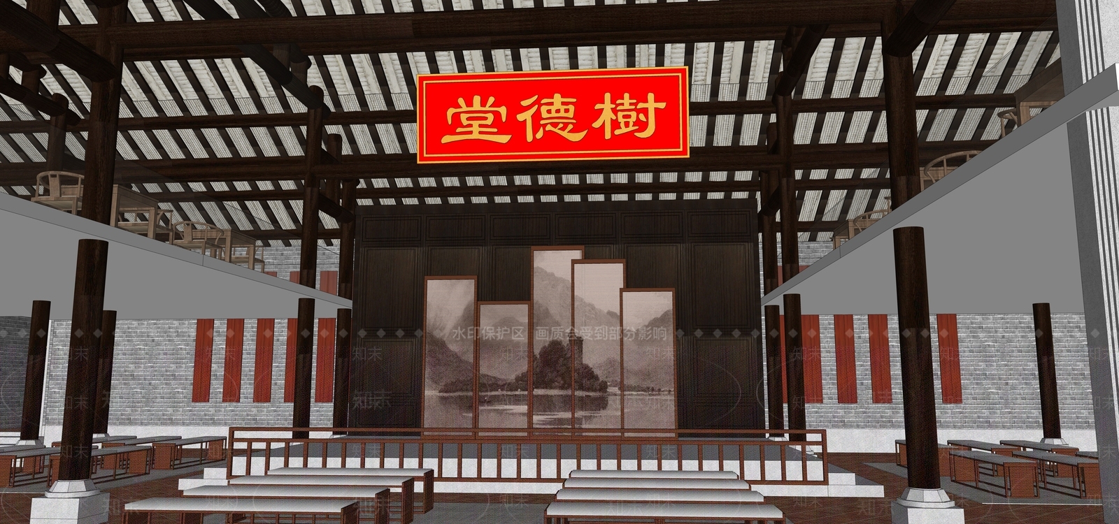 中式风格风格建筑SU模型下载【ID:873821430】