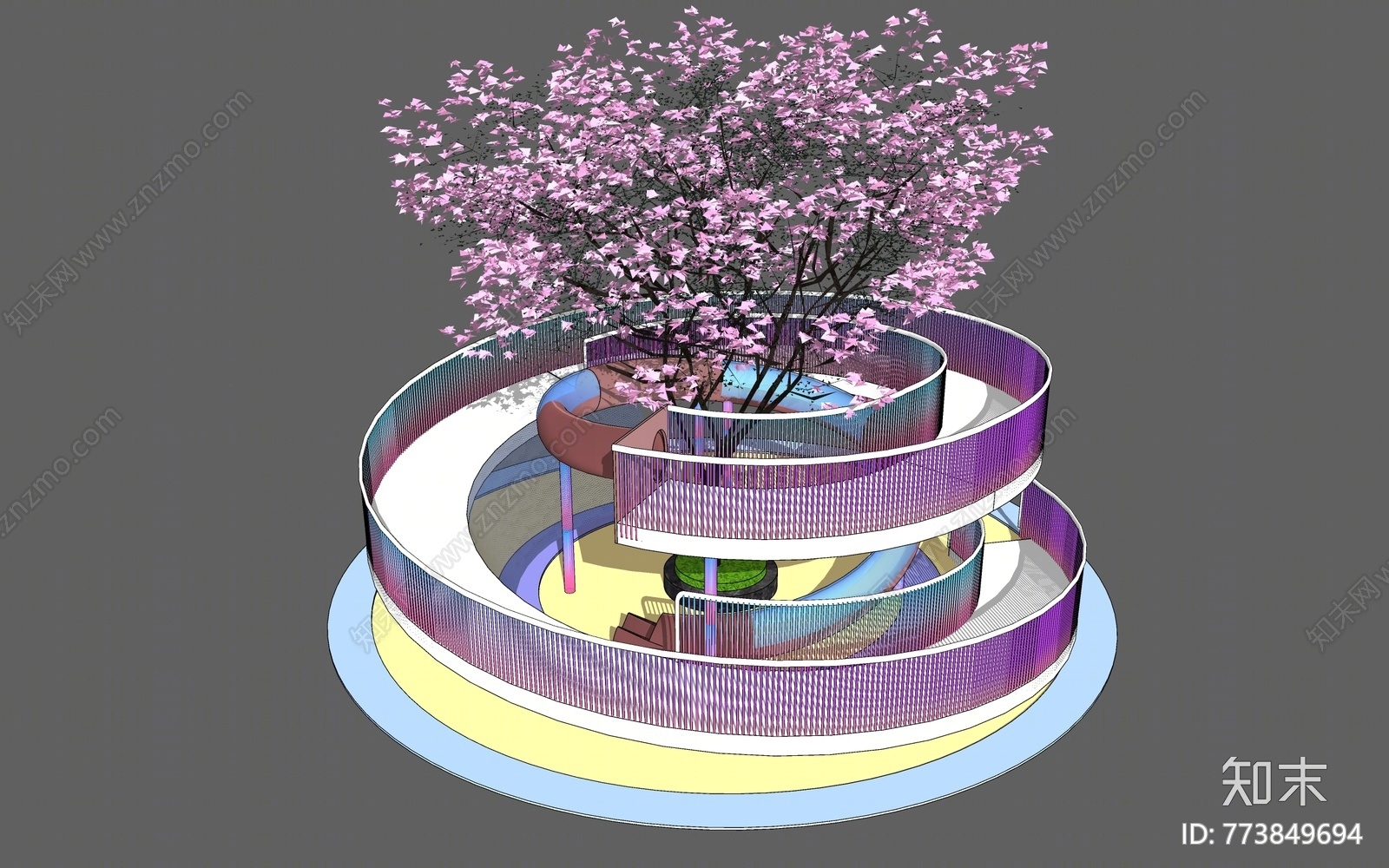 现代风格儿童旋转滑梯SU模型下载【ID:773849694】