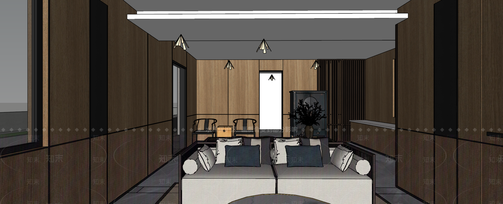 新中式风格影音室SU模型下载【ID:573869742】