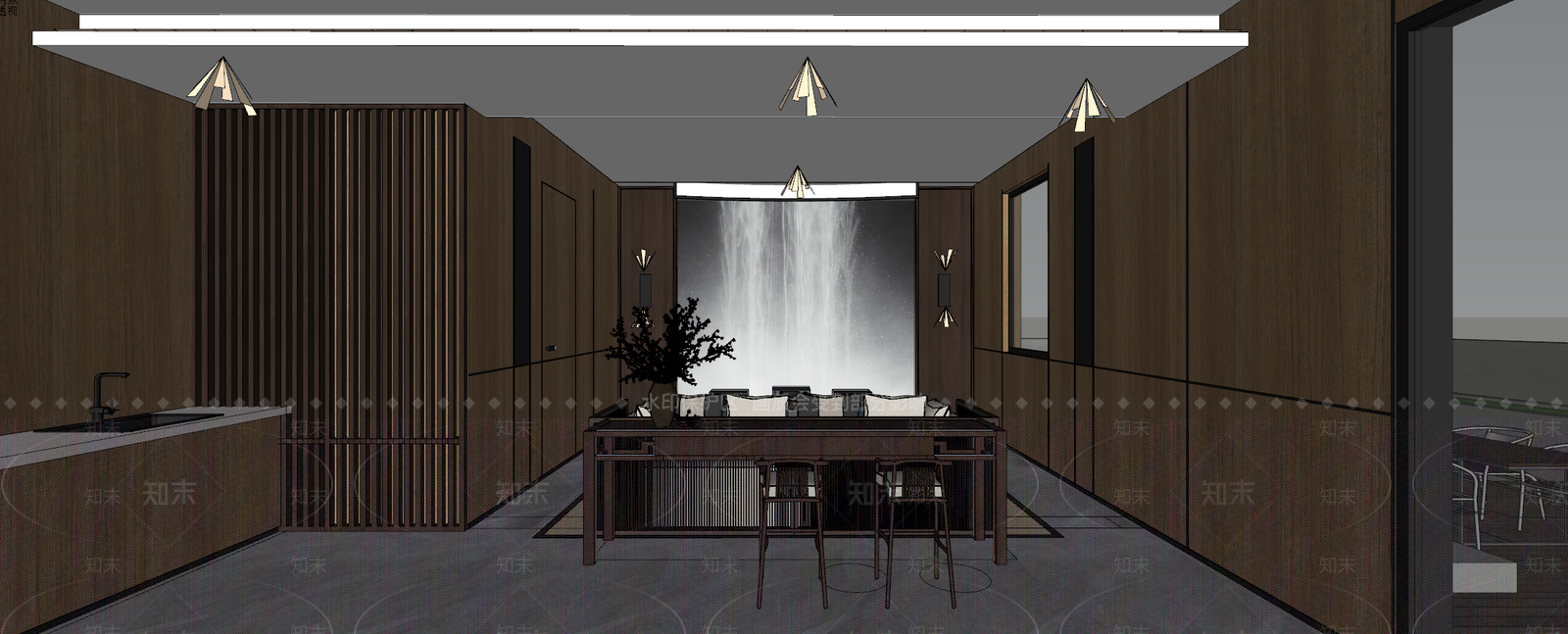 新中式风格影音室SU模型下载【ID:573869742】