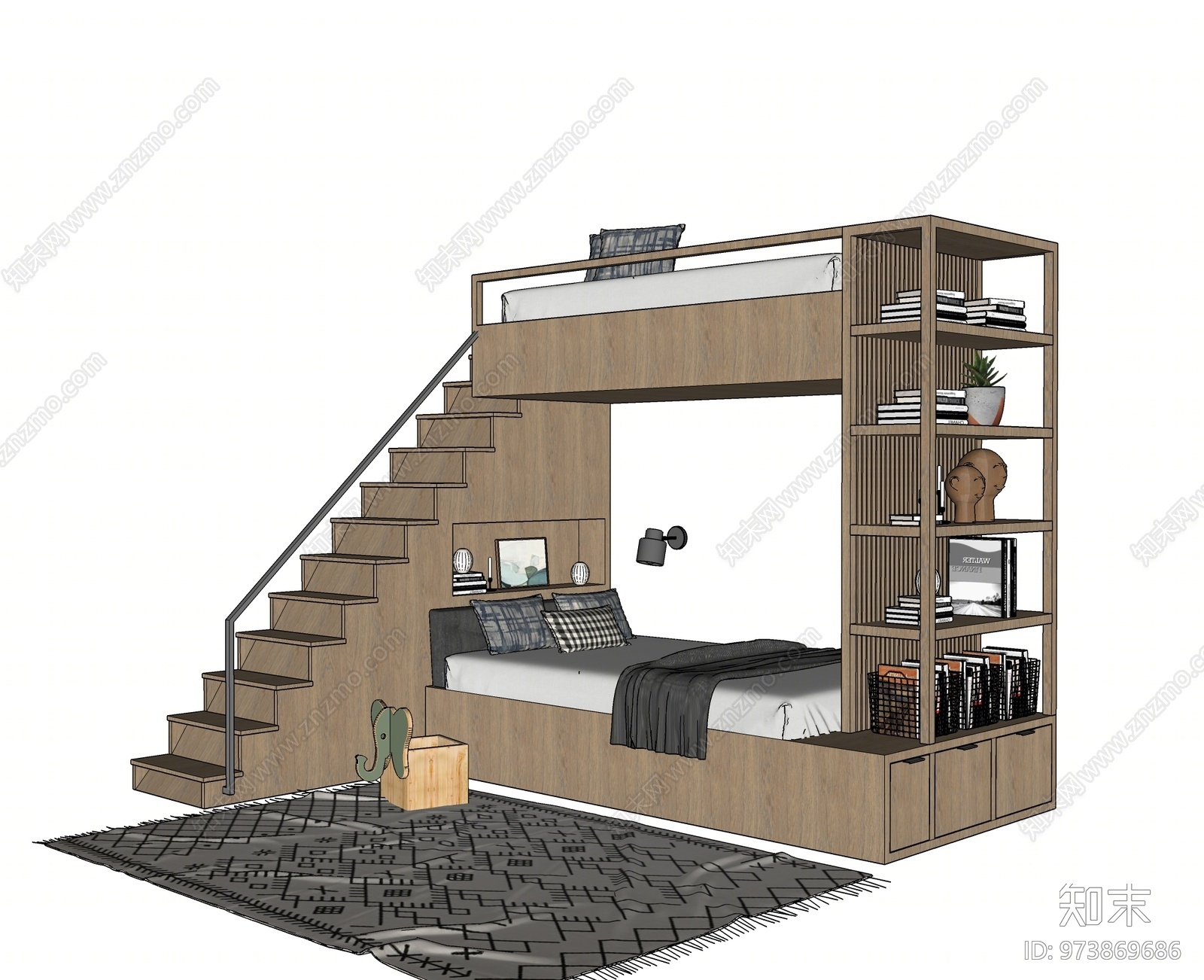 北欧风格上下床SU模型下载【ID:973869686】