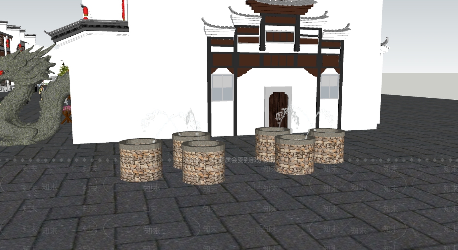 中式风格商业街SU模型下载【ID:573869593】
