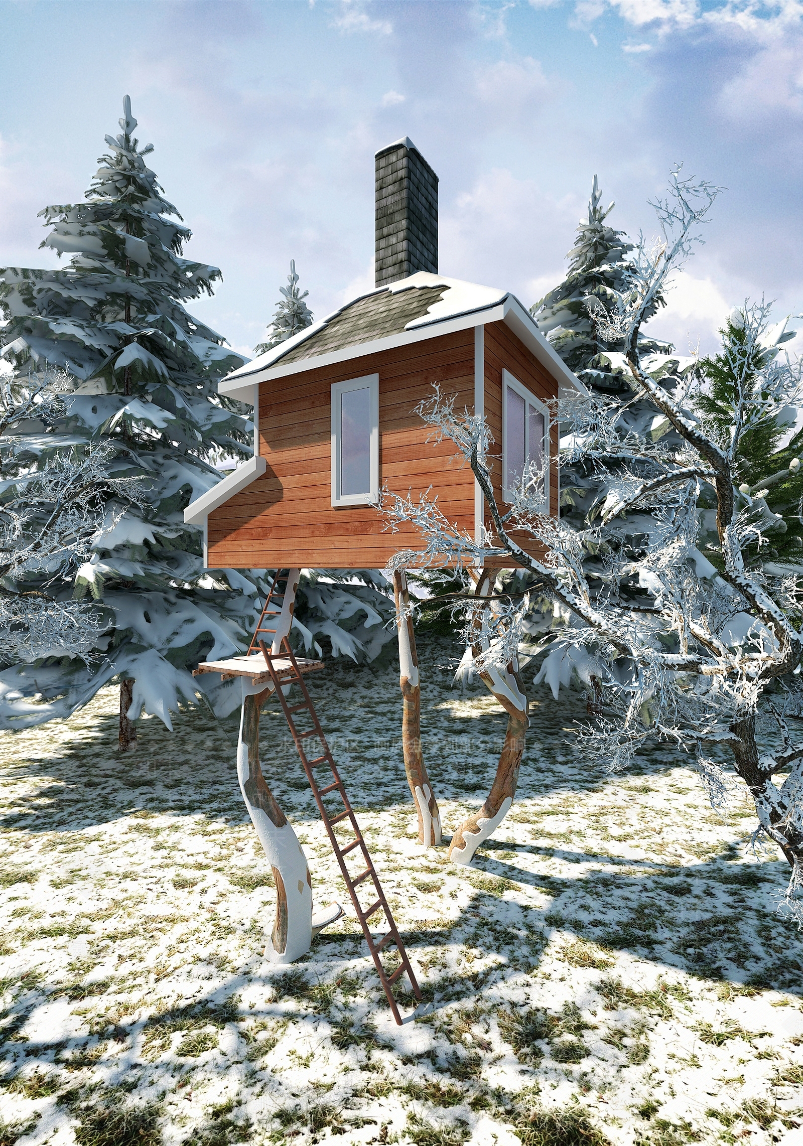 现代树屋外观3D模型下载【ID:873879447】