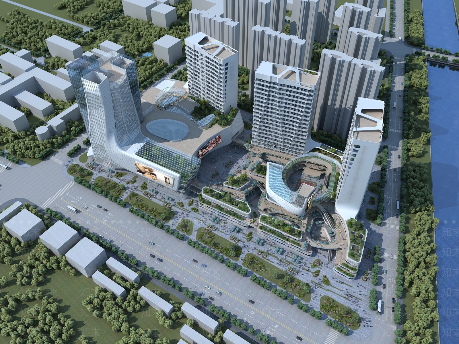 现代商业广场综合规划3D模型下载【ID:973890029】