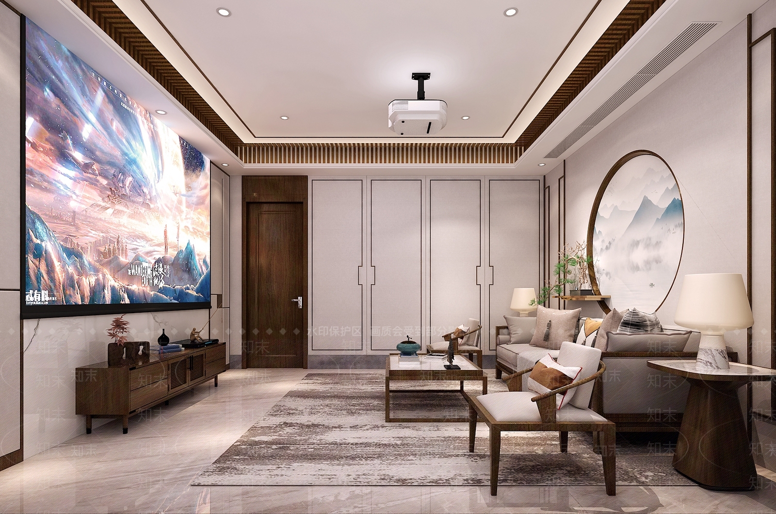 新中式影音室3D模型下载【ID:873902946】