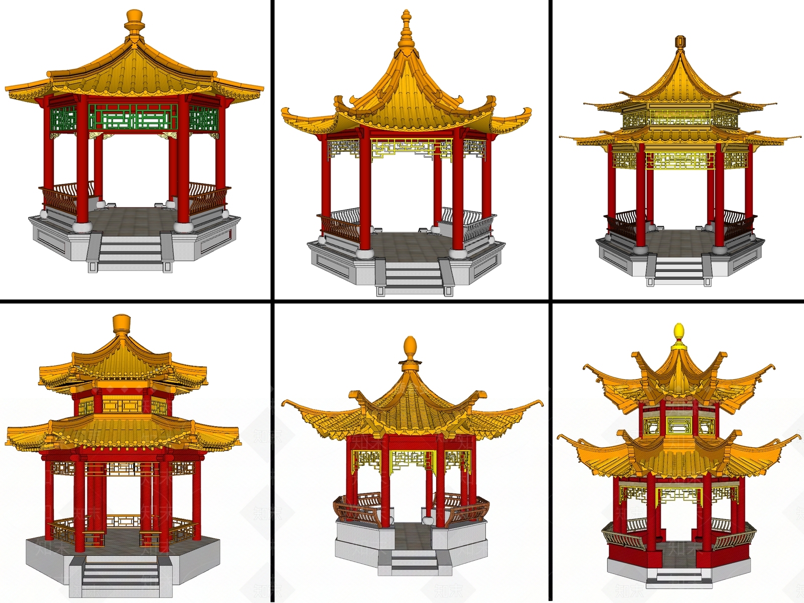 中式风格古典亭子SU模型下载【ID:473903830】