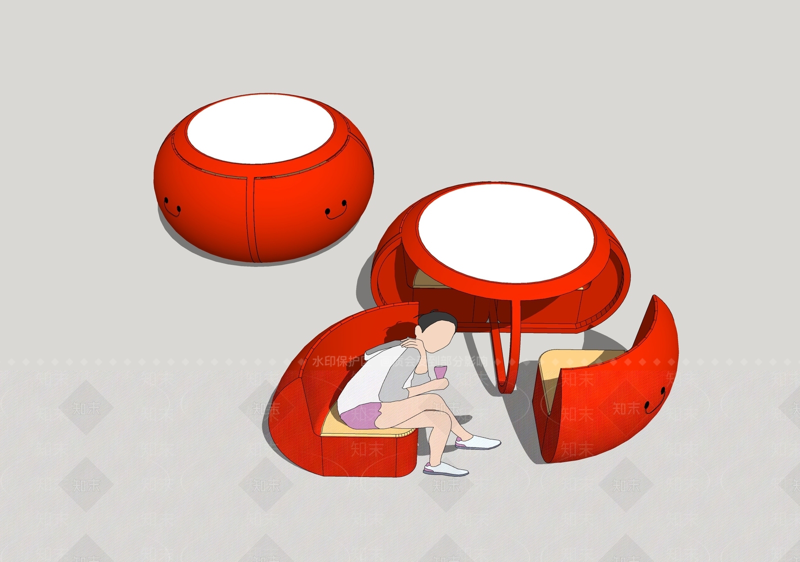 现代鼓坐凳SU模型下载【ID:873912674】