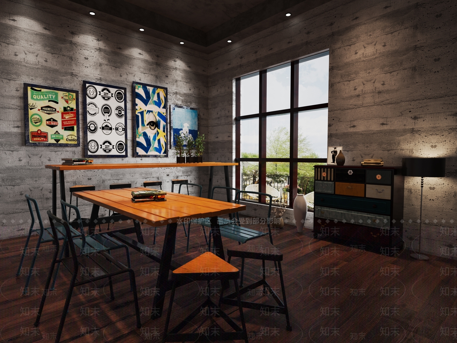 工业风餐厅3D模型下载【ID:373913937】
