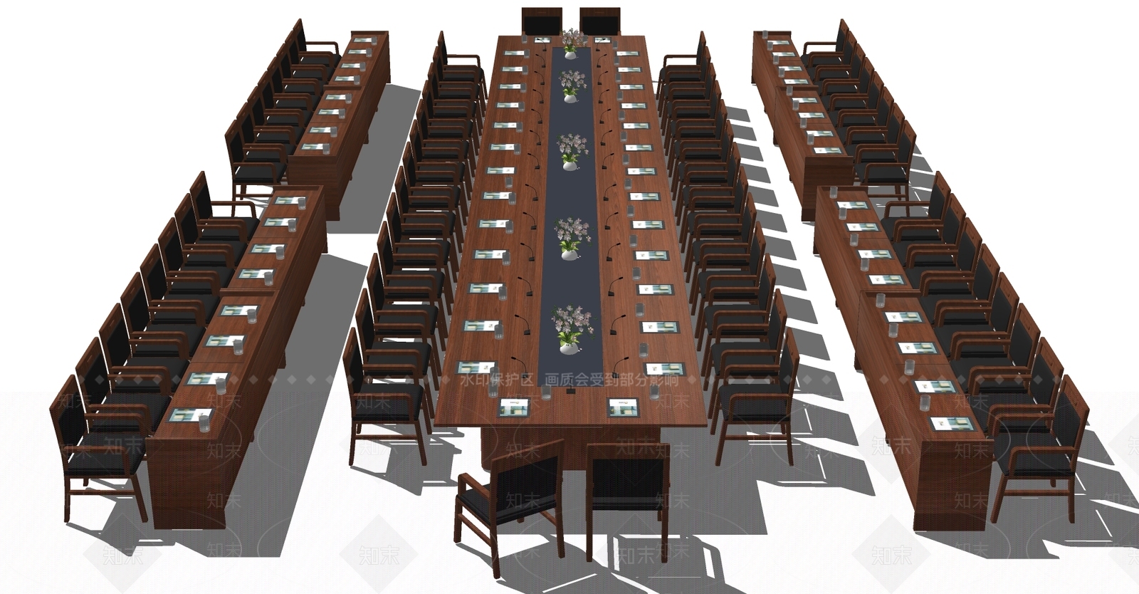 新中式会议桌椅SU模型下载【ID:373994495】