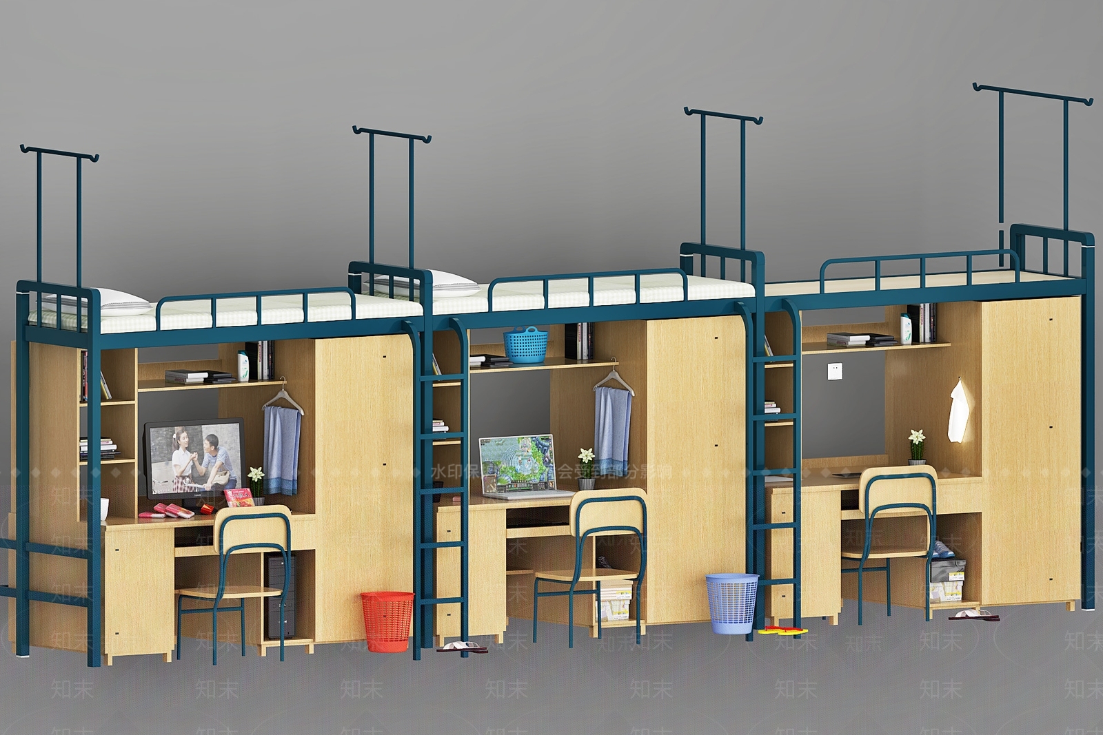 现代宿舍双层床3D模型下载【ID:774019218】