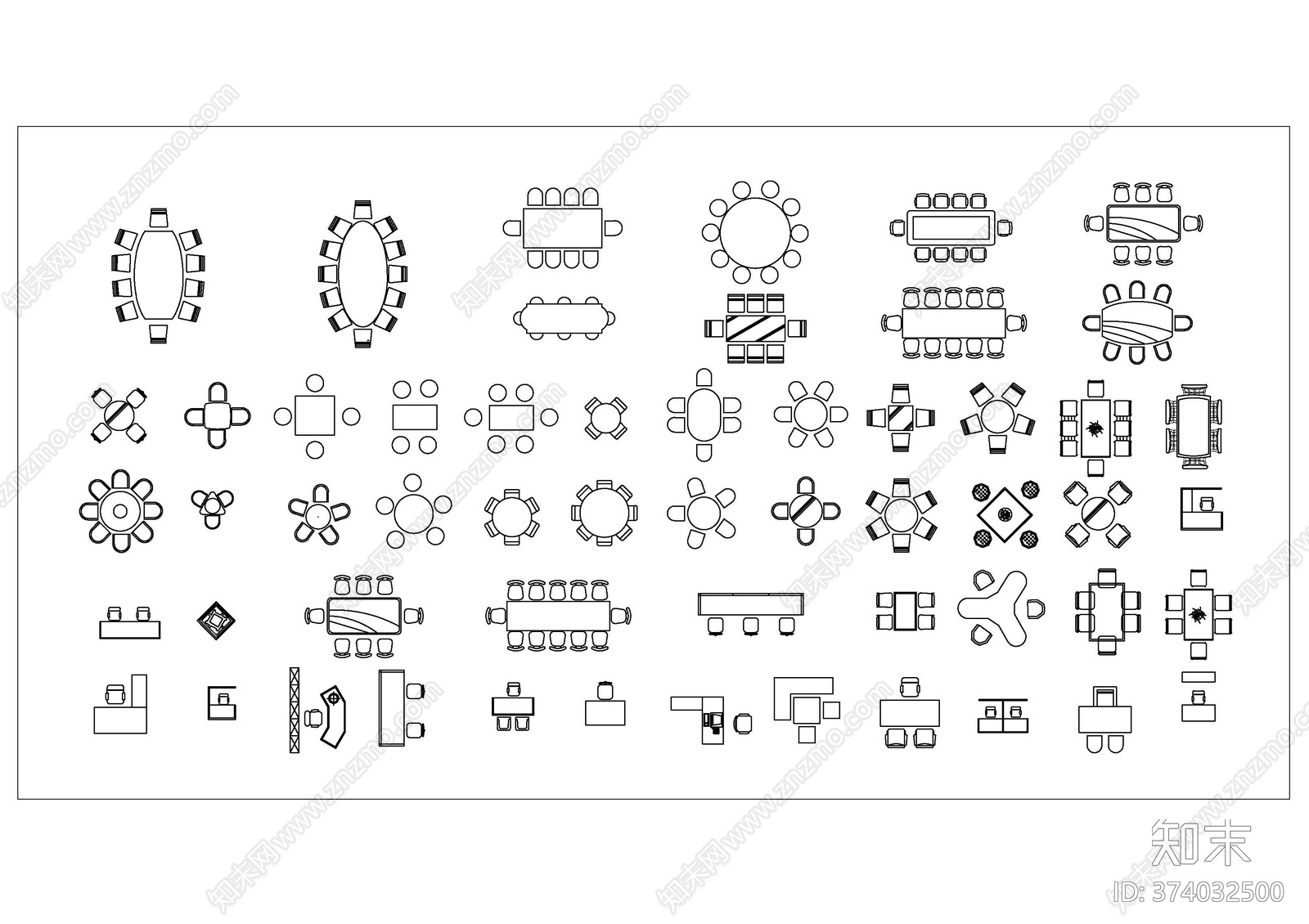 桌椅家具图块施工图下载【ID:374032500】