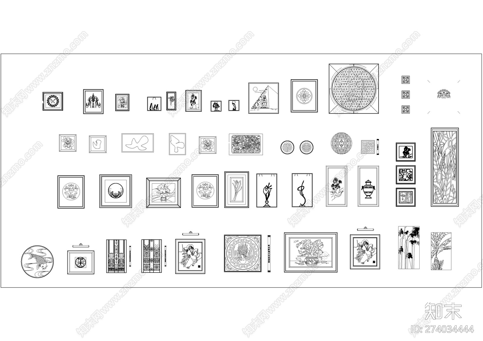 装饰画图块大全施工图下载【ID:274034444】