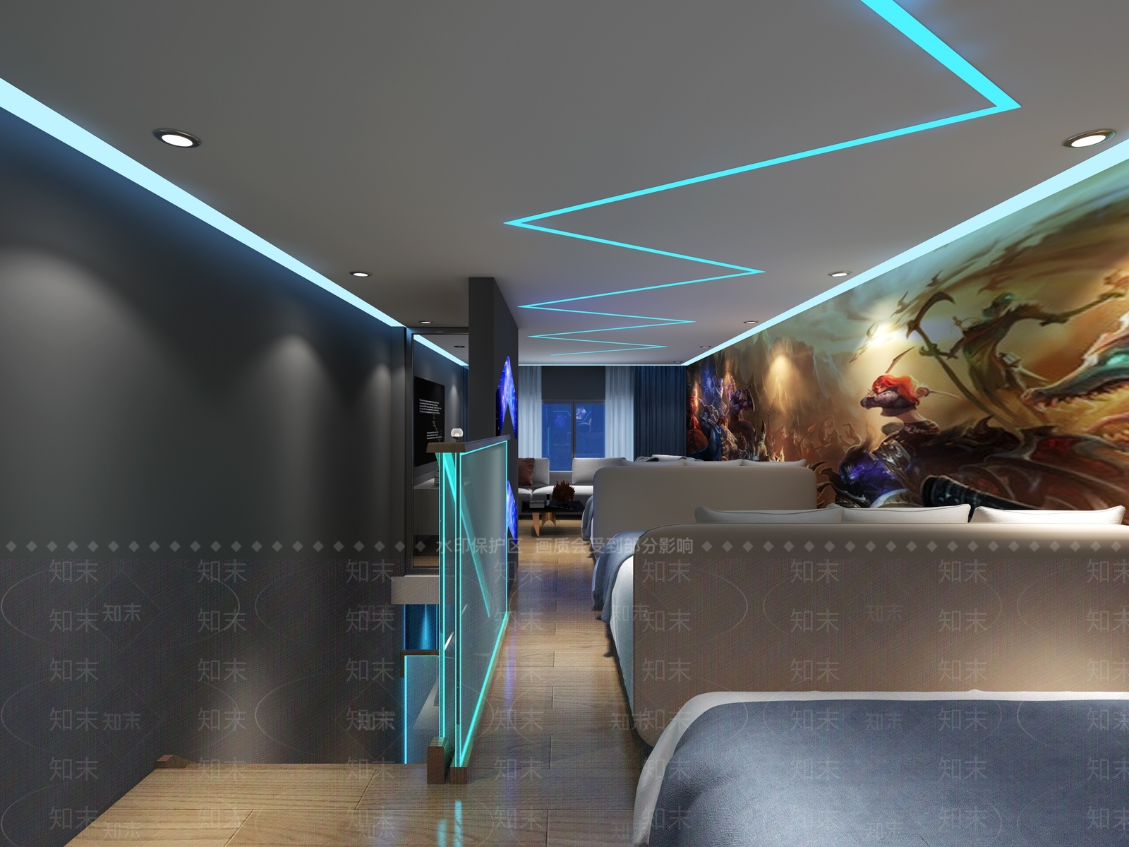 现代电竞酒店客房3D模型下载【ID:474055636】