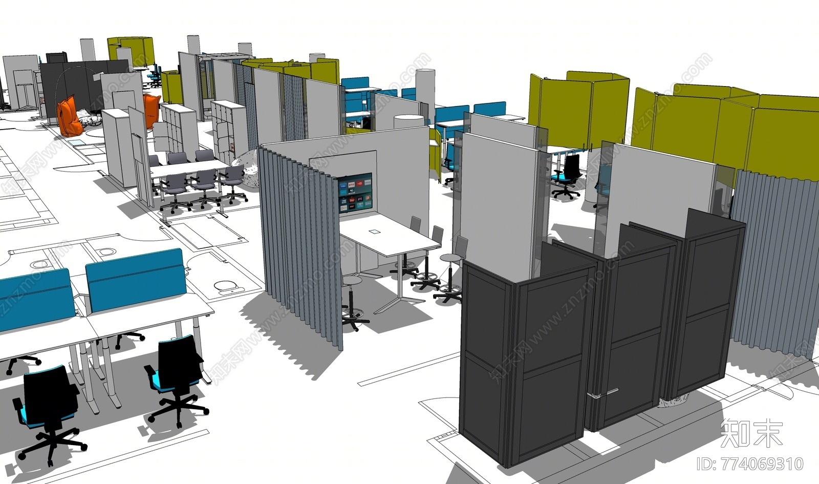 现代风格办公区域SU模型下载【ID:774069310】