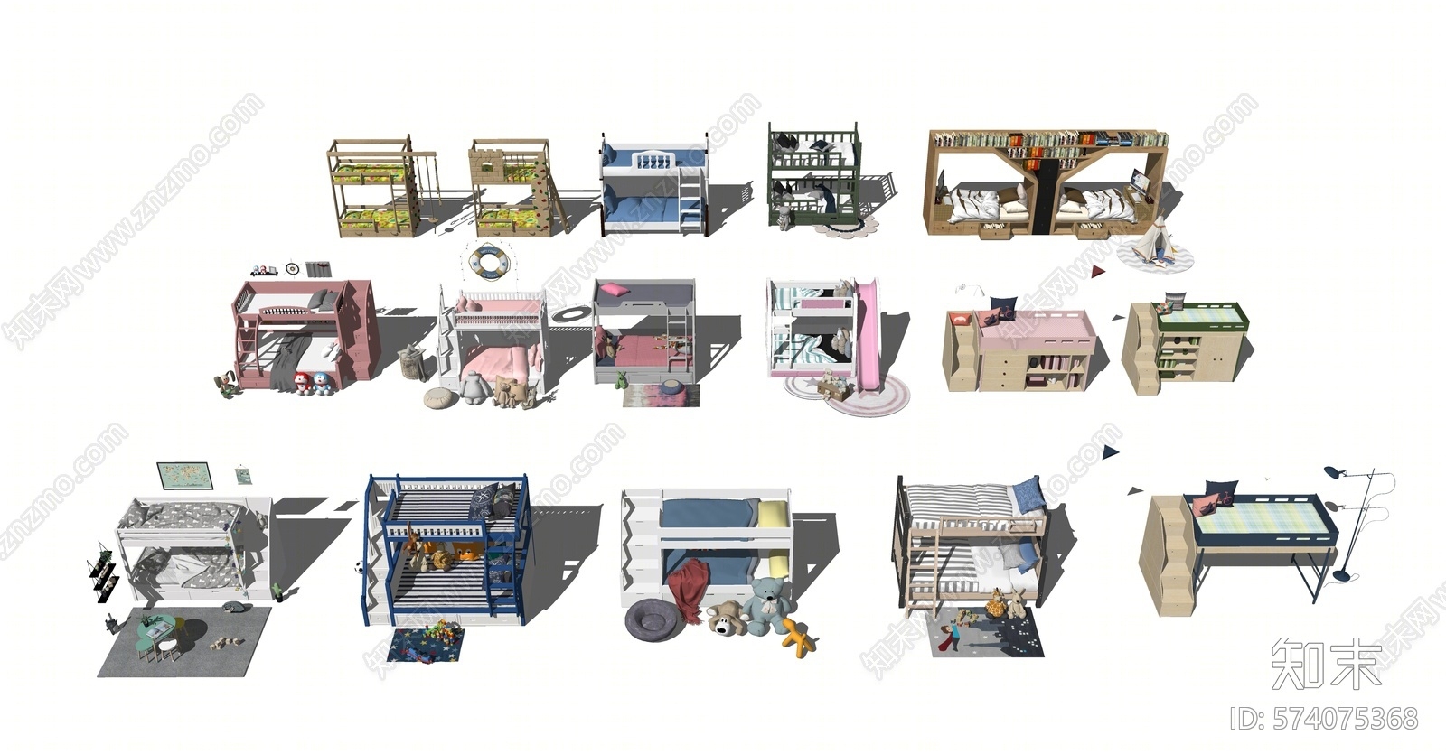 现代风格儿童上下床SU模型下载【ID:574075368】