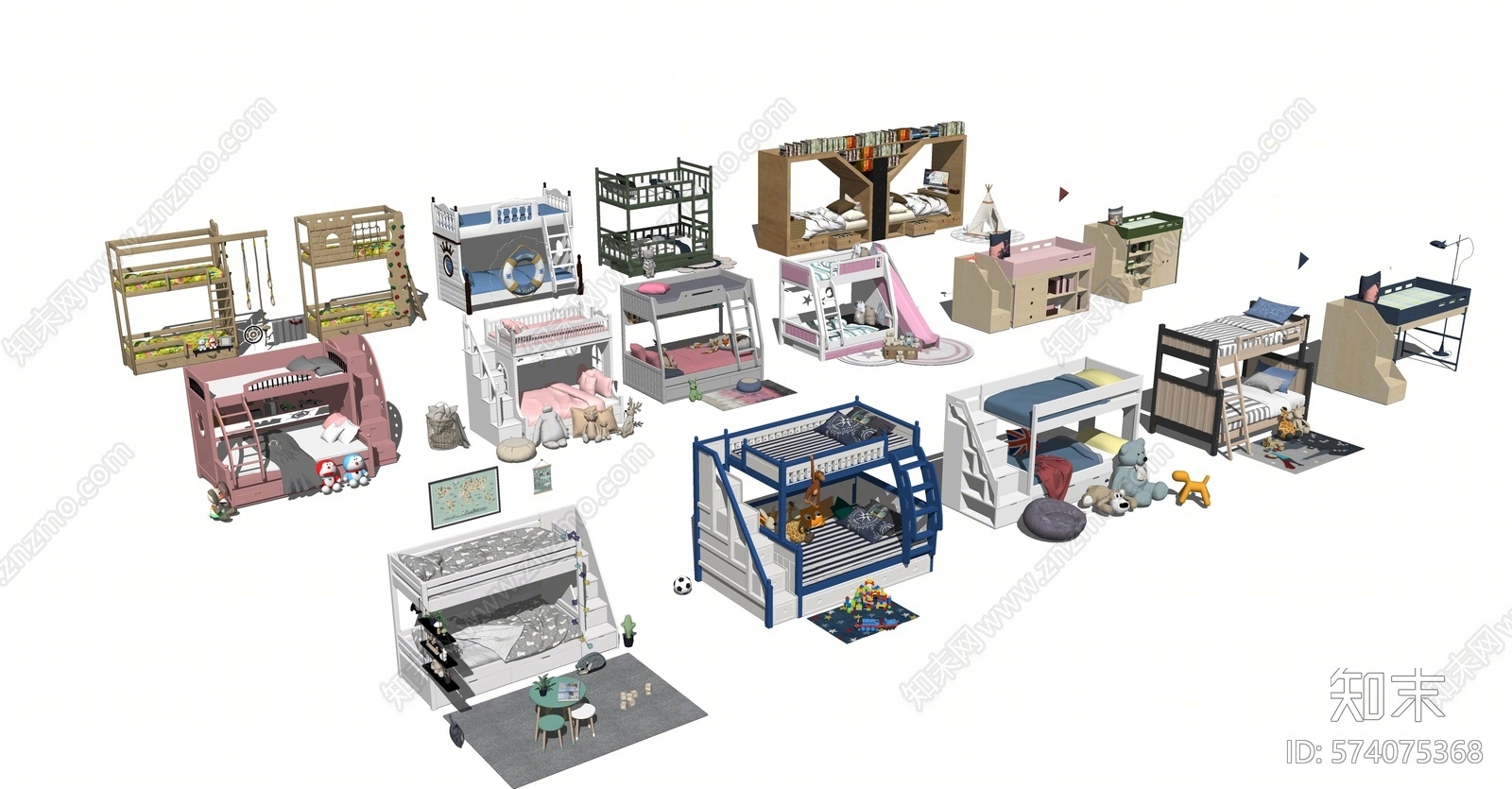 现代风格儿童上下床SU模型下载【ID:574075368】