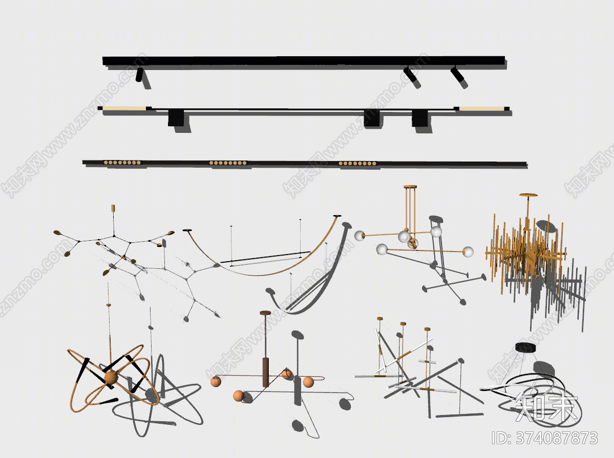 现代风格吊灯SU模型下载【ID:374087873】
