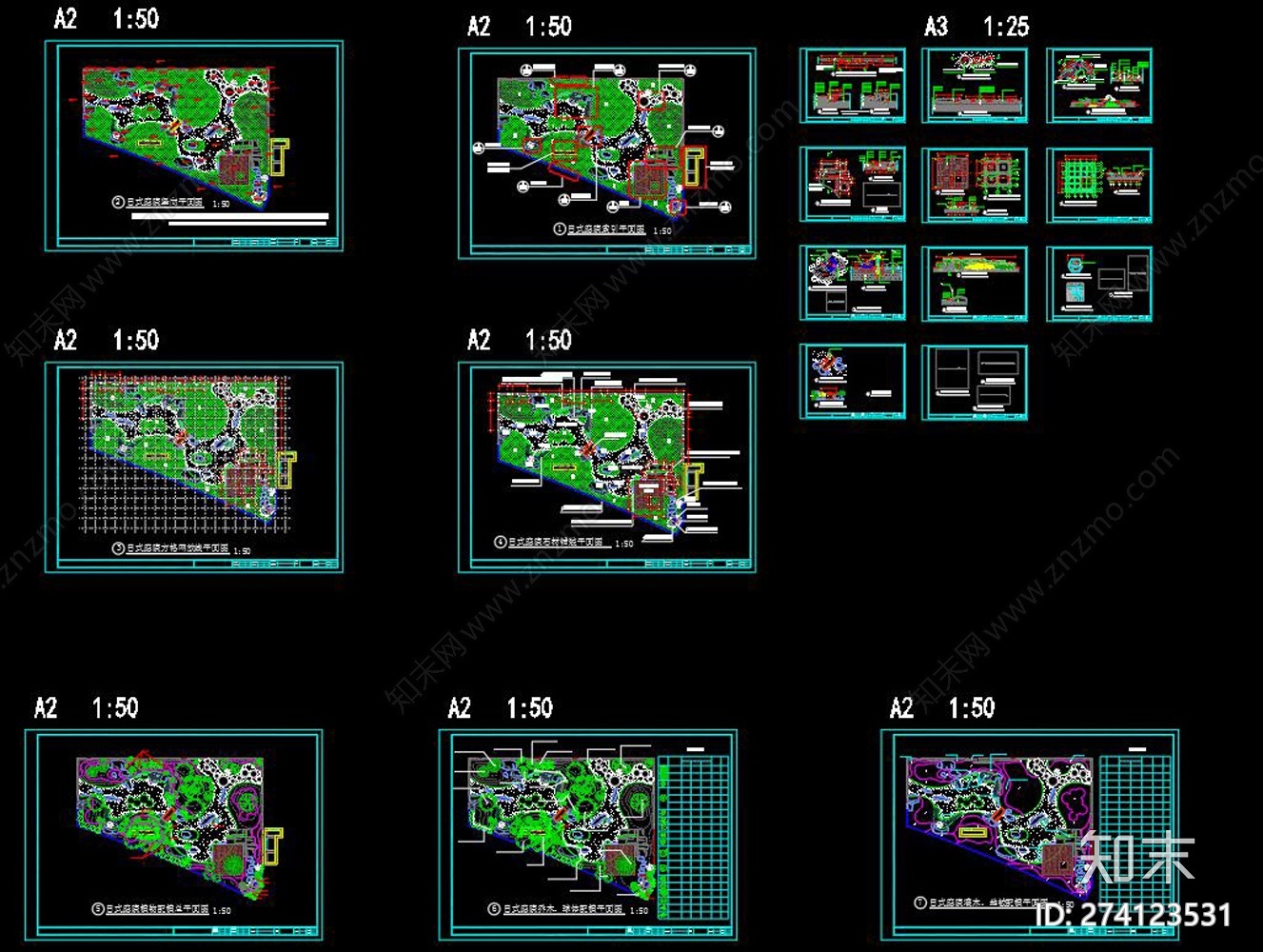 全套日式庭院景观施工图下载【ID:274123531】