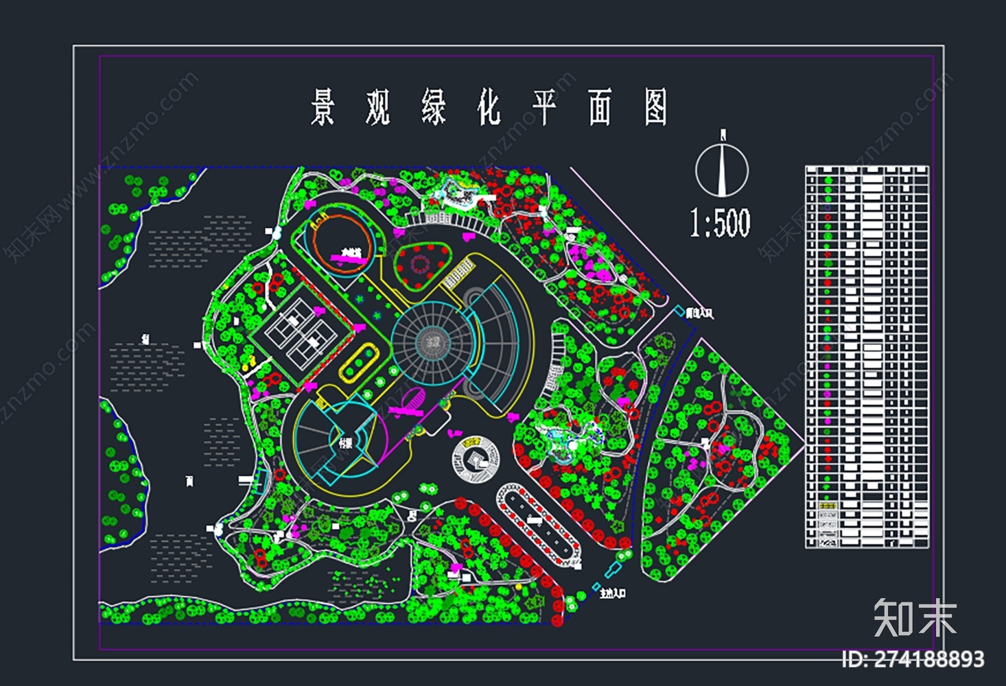 公园广场绿化CAD图cad施工图下载【ID:274188893】